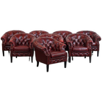Unieke Set Van 8 Mooie Engelse Rundleren Chesterfield Clubfauteuils In Een Gevlamde Rode Kleur thumbnail 1