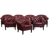 Unieke Set Van 8 Mooie Engelse Rundleren Chesterfield Clubfauteuils In Een Gevlamde Rode Kleur