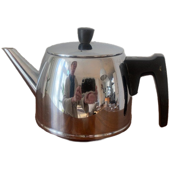 Vintage Nederlandse Dubbelwandige Chromen Theepot Gemaakt Door Bredemeijer In De Jaren Zestig! 1