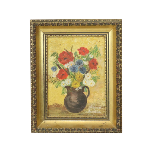 Oud Amateur Schilderij Bloemen Gouden Barok Lijst Bleyaert 28X23Cm