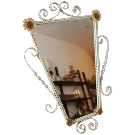 Smeedijzeren Wandspiegel Met Bloemen, Jaren '50 1