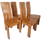 4 Massief Grenen Scandinavische Brutalist Vintage Stoelen. thumbnail 1