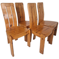 4 Massief Grenen Scandinavische Brutalist Vintage Stoelen.