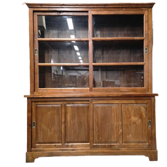 Vintage Industriële Houten Vitrinekast / Kast / Labokast 1
