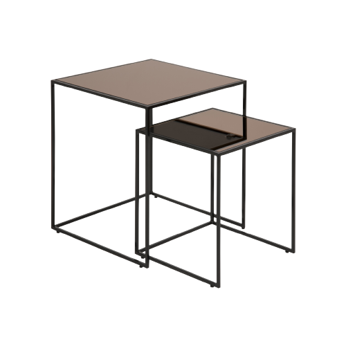 Tortona Salontafel - 45 X 45 Cm - Brons Glas - Set Van 2