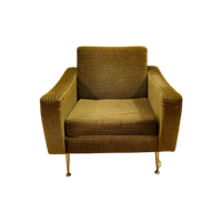 Vintage Fauteuil Stoel Ribstof Groen Messing