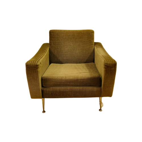 Vintage Fauteuil Stoel Ribstof Groen Messing