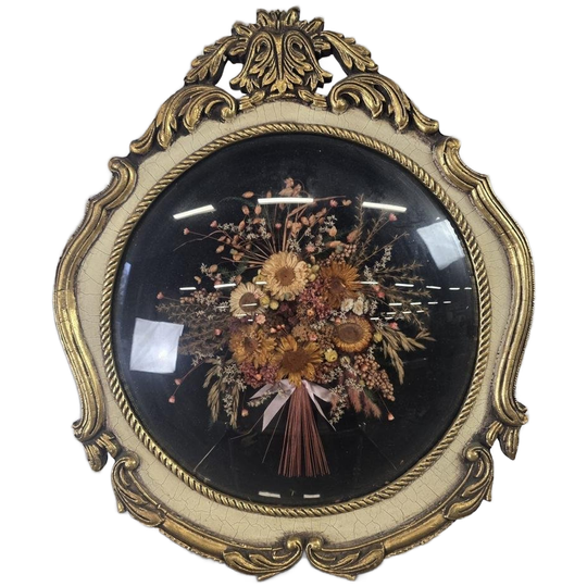Vintage Ronde 'gouden' Wanddecoratie Met Gedroogde Bloemen 1