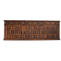 Spanish Brutalist Sideboard In Carved Solid Wood