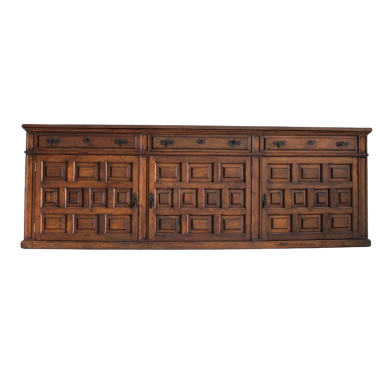 Spanish Brutalist Sideboard In Carved Solid Wood 1