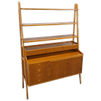 Teak Fineer Kast Uit Zweden Met Lades, Legplank En Uitschuifbare Plank thumbnail 1
