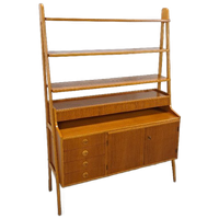 Teak Fineer Kast Uit Zweden Met Lades, Legplank En Uitschuifbare Plank