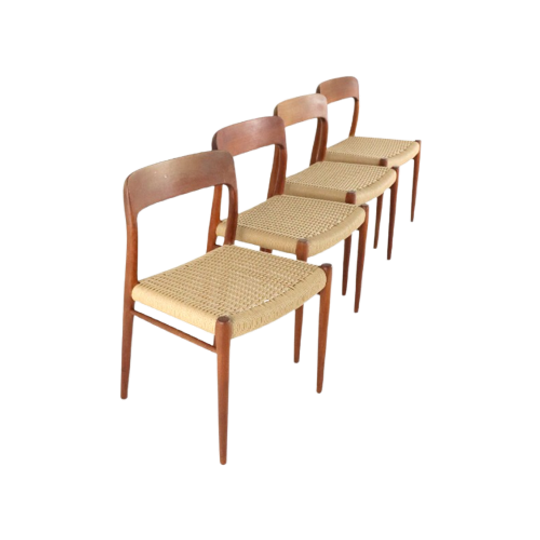 Set 4 Niels Otto Moller Stoelen Model 75 Möller Vintage Papercord 1