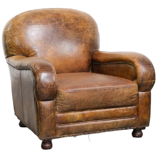 Charmante En Comfortabele Vintage Fauteuil Gemaakt Van Generfd Rundleer Met Karakter 1