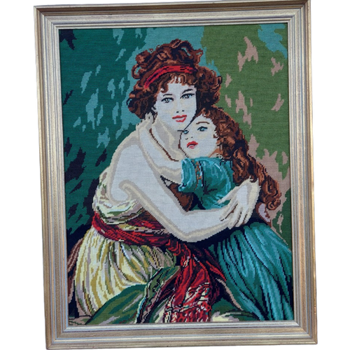 Vintage Geborduurd Schilderij Madam Lebrun En Haar Dochter