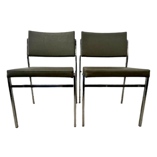 6x Midcentury Stoel Met Chromen Frame En (leger)groene Skai 1