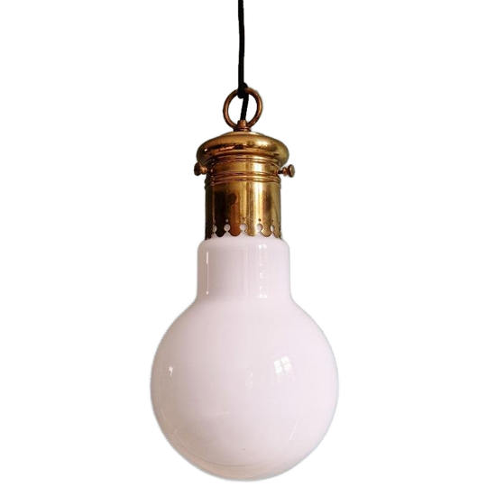 Bolvormige Suspensie In Witte Opaline En Messing 1