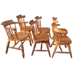 Zes Rustieke Grenen Eetkamer Stoelen. thumbnail 1