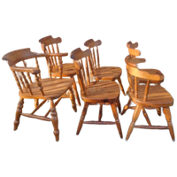 Zes Rustieke Grenen Eetkamer Stoelen.