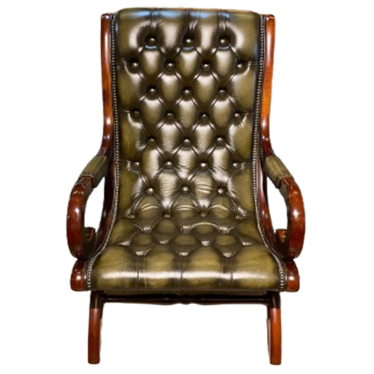 Engelse Chesterfield Fauteuil In Nieuwstaat Victorian Antiek Groen Leer 1