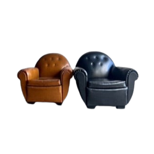 Pair Of Interbellum Club Lounge Chairs In Cognac Brown & Jet Black Colour, 1930s 1