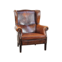 Grote, Zeer Comfortabele Vintage Schapenleren Oorfauteuil Met Een Mooie Diepe Kleurencombinatie