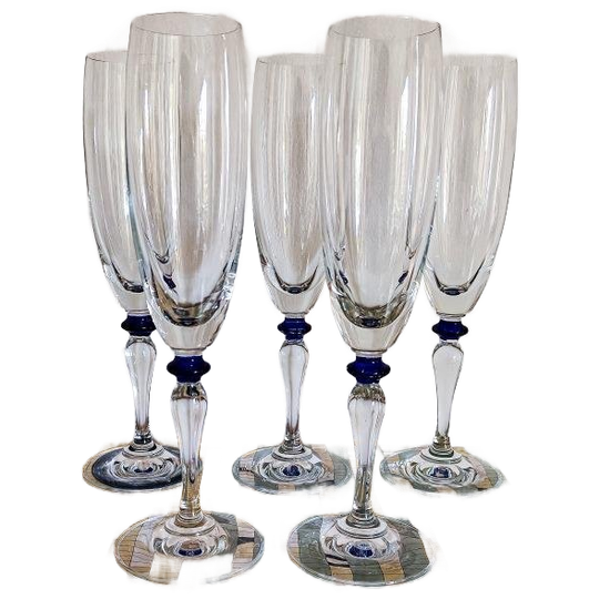 5x Vintage Champagneglas Donkerblauw Bolletje 1