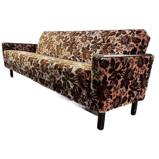 Vintage Bruin Gebloemde Zetel / Canapé / Slaapbank 1