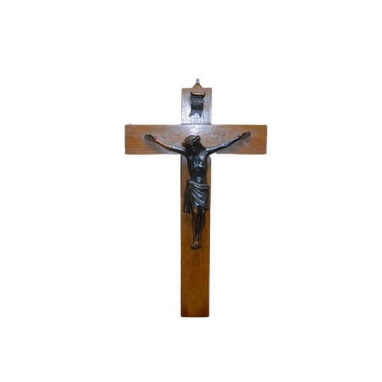 Eiken Heiligkruis Met Aluminium Jezus Beeld 1