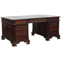 Chesterfield Bureau/ Partner Desk In Engelse Stijl Met Een Groen/ Blauw Lederen Blad