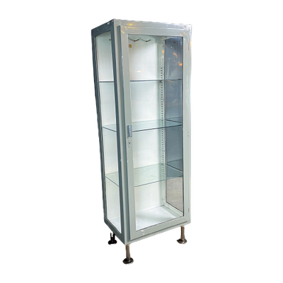 Vintage Metalen Dokterskast Vitrine – Wit & Grijs