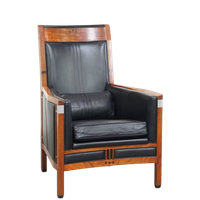 Mooie Zwarte Rundleren En Houten Art Deco Design Fauteuil Van Schuitema Uit De Decoforma Serie