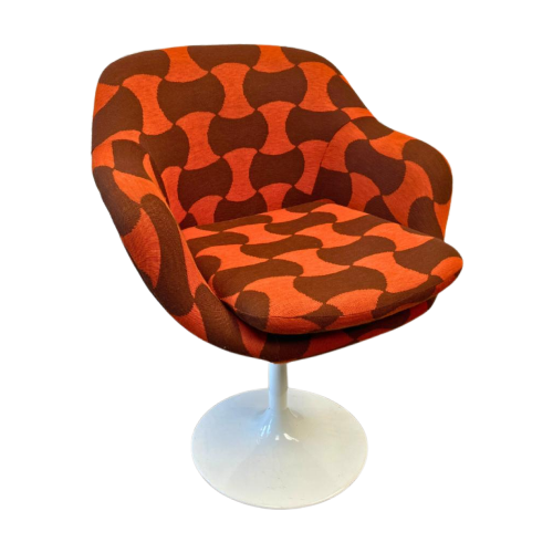 Vintage Groovy Fauteuil Kuipstoeltje, Oranje/Bruin Tulpvoet