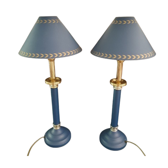 Tafellamp - Bedlamp - Kastlamp - Blauw - Metaal - Met Kap - 2 Stuks. 1