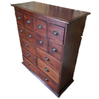 Antieke Geleefde Mahoniehouten Ladenkast, Apothekerskast Archiefkast Afm. 90x37cm En 103cm Hoog. thumbnail 1