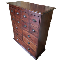 Antieke Geleefde Mahoniehouten Ladenkast, Apothekerskast Archiefkast Afm. 90x37cm En 103cm Hoog.