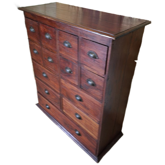Antieke Geleefde Mahoniehouten Ladenkast, Apothekerskast Archiefkast Afm. 90x37cm En 103cm Hoog. 1