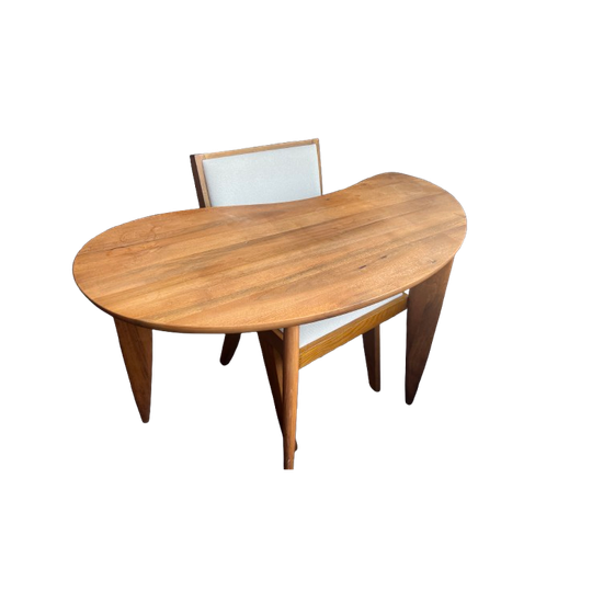 Mid-century Modern Solid Wood Kidney-shaped Desk & Chair Set 1