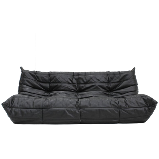 Vintage Togo Ligne Roset 3 Seater Sofa Black Leather By Michel Ducaroy 1990s 1
