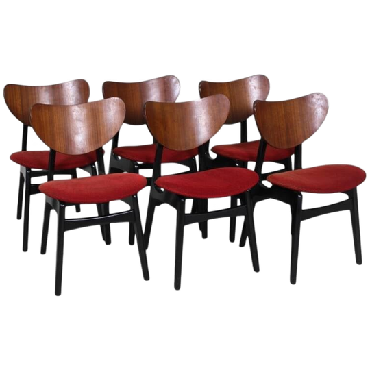 6x Vintage Eetkamerstoelen G-Plan - Rood, Jaren '50/'60 1