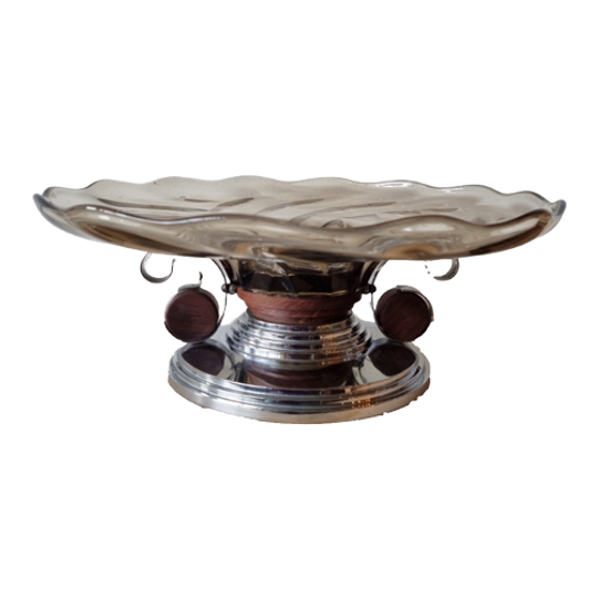 Art Deco Fruitschaal Chroom En Rookglas Jaren 30 1