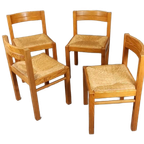 Set Van 4 Vintage Design Hout En Riet Eetkamerstoelen thumbnail 1