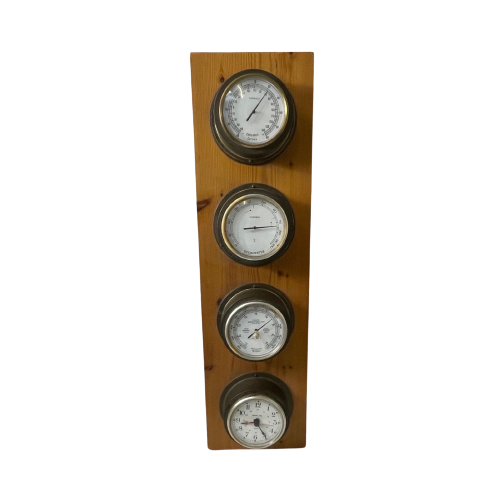 Inproco / Marine Time - Vintage Nautical Instruments And Clock Mounted On Wood