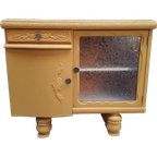 Mosterd Geel Vintage Kastje Dressoir Meubel Vitrine Kast thumbnail 1