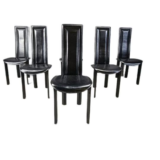 Vintage High Back Italian Leather Dining Chairs, 1980s 1