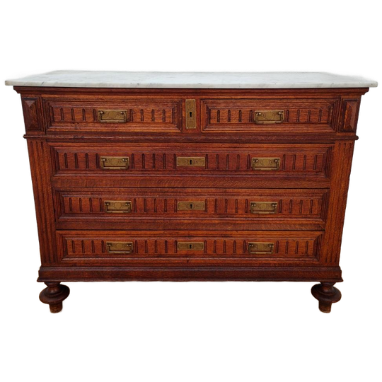 Vintage Antieke Commode Dressoir Ladekast Badkamermeubel Met Marmer Blad 1