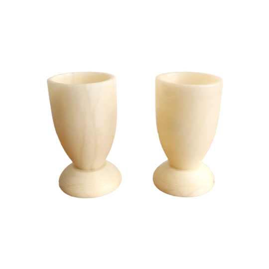 Set Van 2 Albaster Tafellampjes, Jaren '80 1