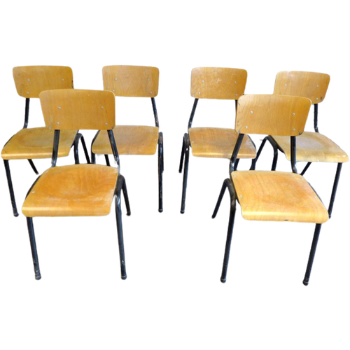 Prachtige Set Van 6 Vintage Retro School Stoelen