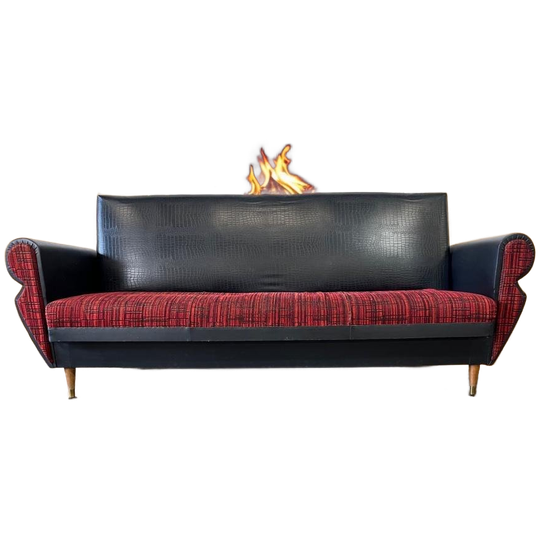 Vintage Zwartrode Zetel / Driezit / Canape / Slaapbank 1