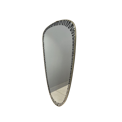 1960S Mirror With Black Docoration And Gold Color Edging